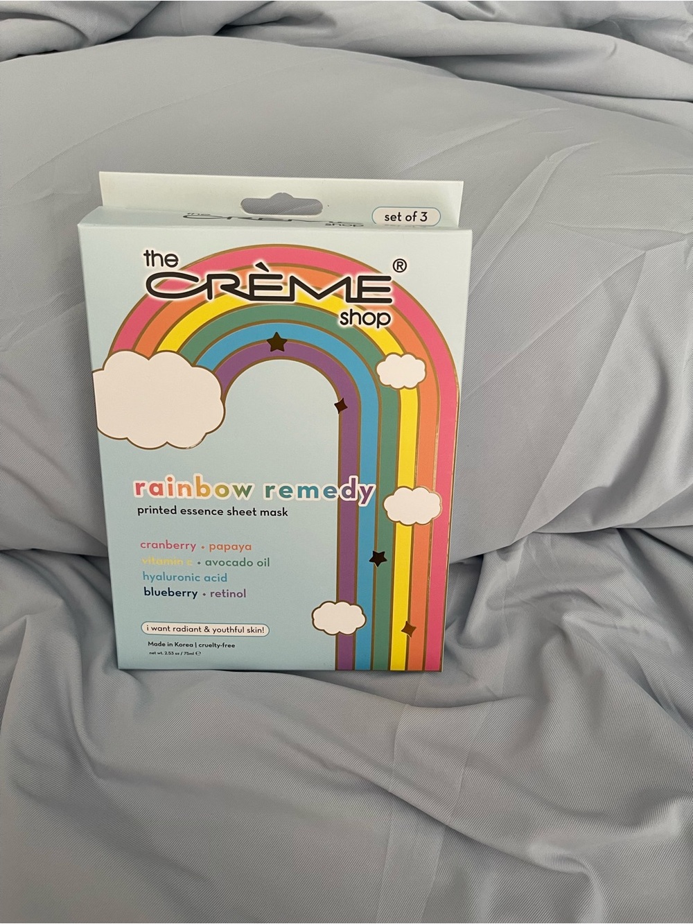 the Crème Shop Rainbow Remedy Printed Essence Sheet Mask - Pastel Rainbow 3 pack
